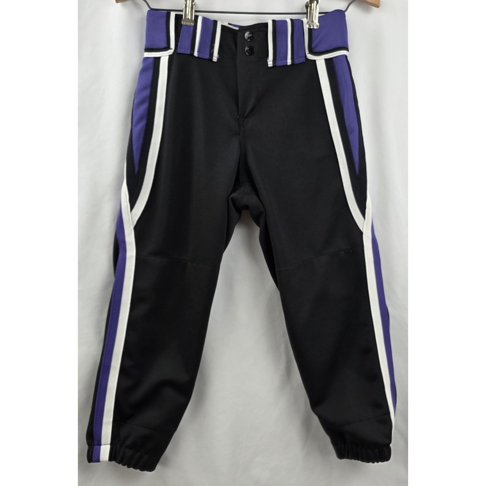 Boombah Baseball Pants Youth Size 26 Black Purple White Stripe Game Ready